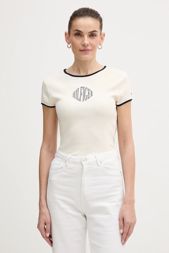 Tommy Hilfiger t-shirt bawełniany nadruk beżowy WW0WW47881