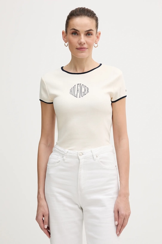 Tommy Hilfiger t-shirt bawełniany nadruk beżowy WW0WW47881