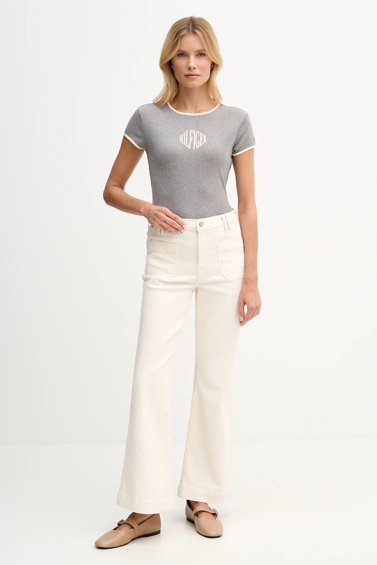 Βαμβακερό μπλουζάκι Tommy Hilfiger WW0WW47881 γκρί SS26