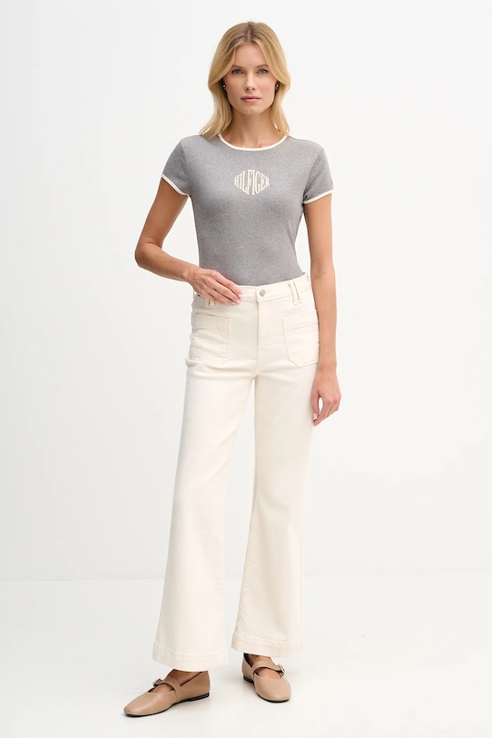 Βαμβακερό μπλουζάκι Tommy Hilfiger WW0WW47881 γκρί SS26