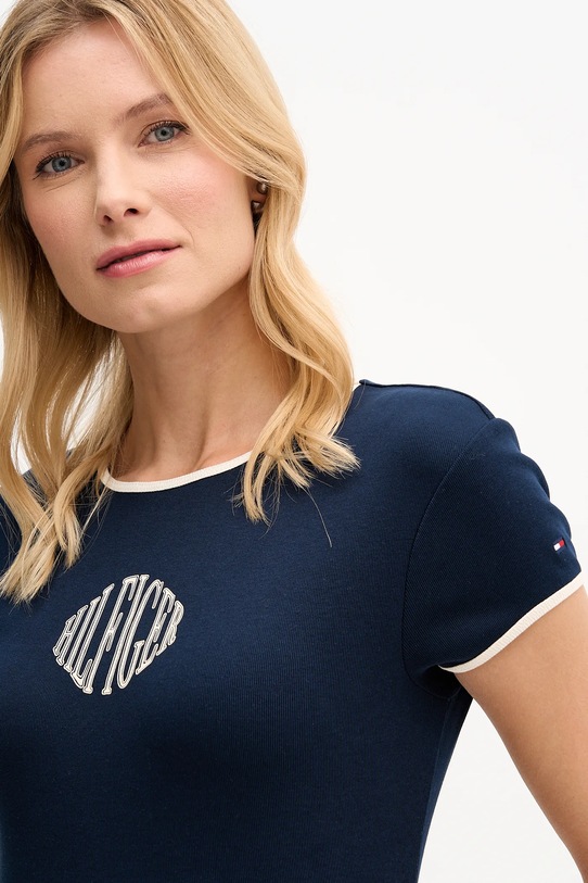 Βαμβακερό μπλουζάκι Tommy Hilfiger σκούρο μπλε WW0WW47881