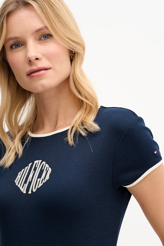 Βαμβακερό μπλουζάκι Tommy Hilfiger σκούρο μπλε WW0WW47881