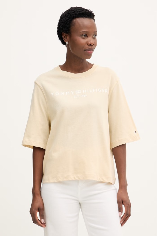 Tommy Hilfiger t-shirt damski bawełniany beżowy WW0WW47811
