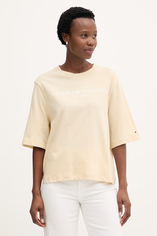 Tommy Hilfiger t-shirt damski bawełniany beżowy WW0WW47811