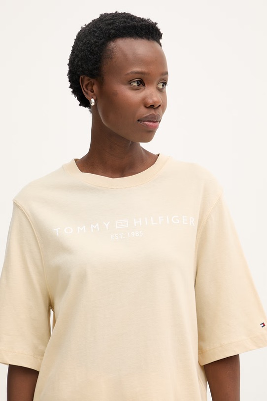 Tommy Hilfiger t-shirt damski bawełniany beżowy WW0WW47811