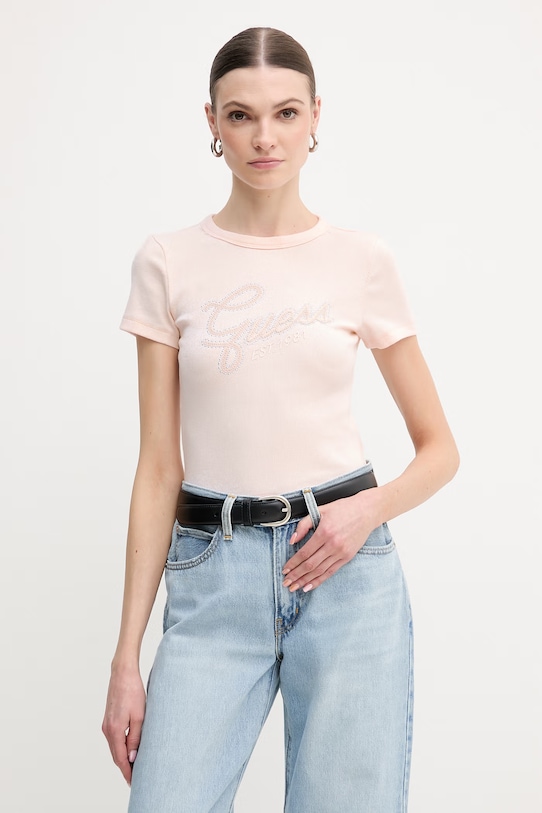 Guess t-shirt elasztánnal rózsaszín W6RI22.KA0H1