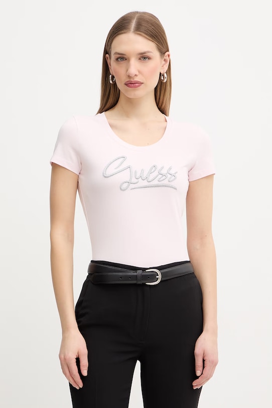 Guess t-shirt applique rosa W6RI24.J1314