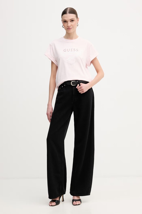 Guess t-shirt bawełniany W6RI30.I3Z14 różowy SS26