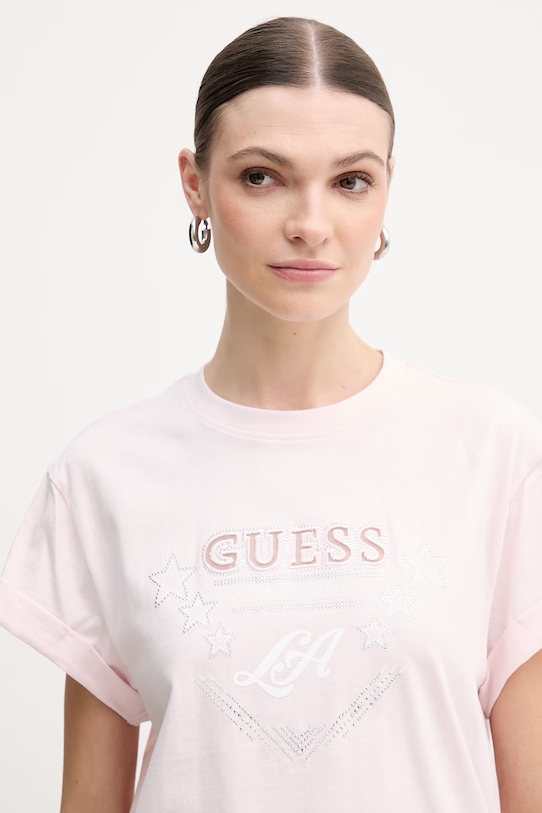 Guess t-shirt bawełniany różowy W6RI30.I3Z14