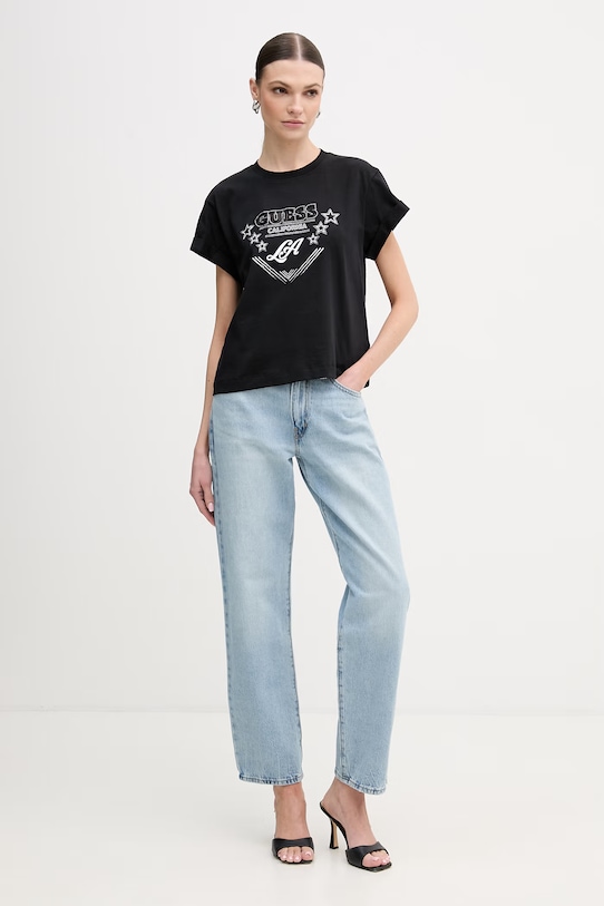 Guess t-shirt bawełniany W6RI30.I3Z14 czarny SS26