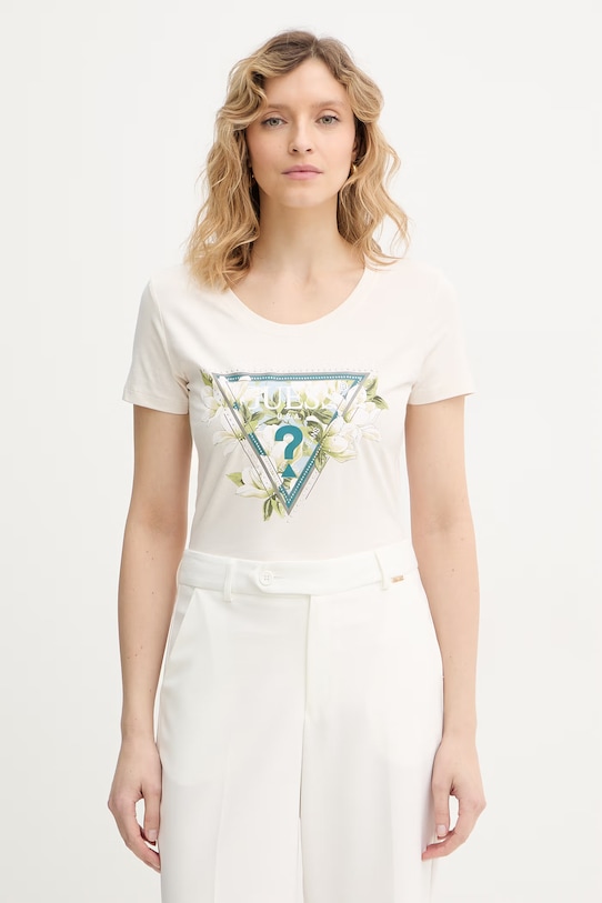 Guess t-shirt CAMELIA elasztánnal bézs W6RI35.J1314