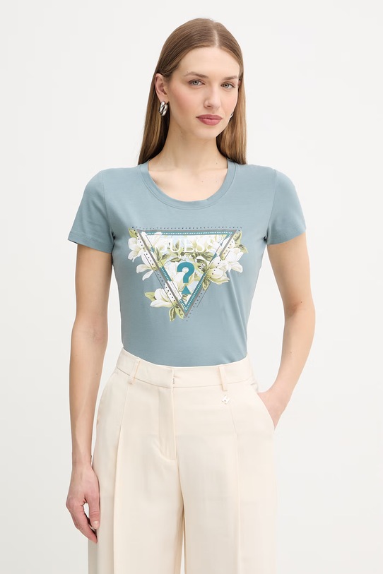 Guess t-shirt CAMELIA z elastanem niebieski W6RI35.J1314