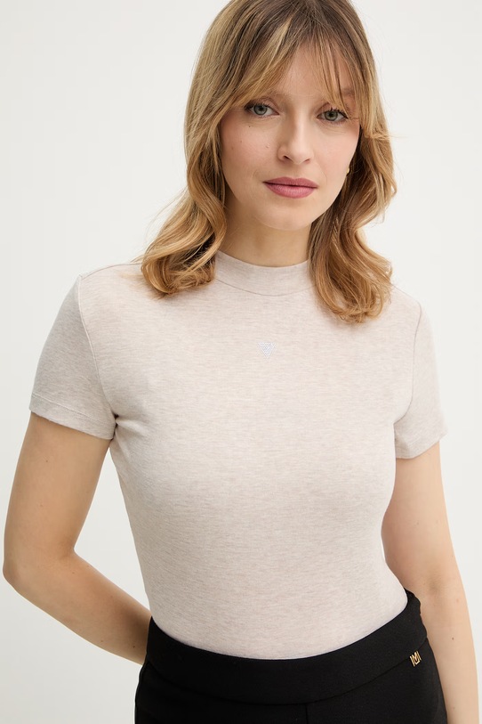 Guess t-shirt z domieszką jedwabiu TINA beżowy W6RP99.KCNH2