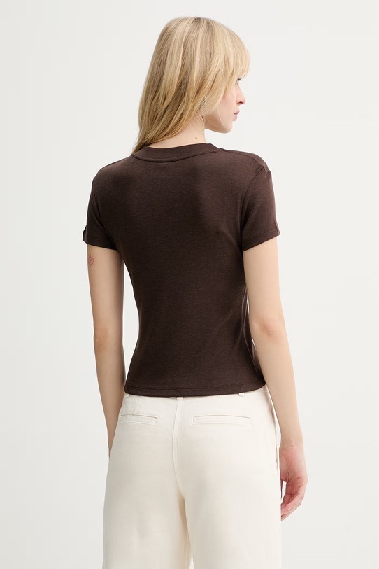 Odzież Guess t-shirt z domieszką jedwabiu TINA W6RP99.KCNH2 brązowy