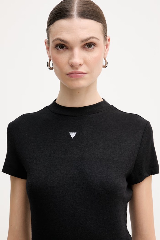Guess t-shirt z domieszką jedwabiu TINA czarny W6RP99.KCNH2