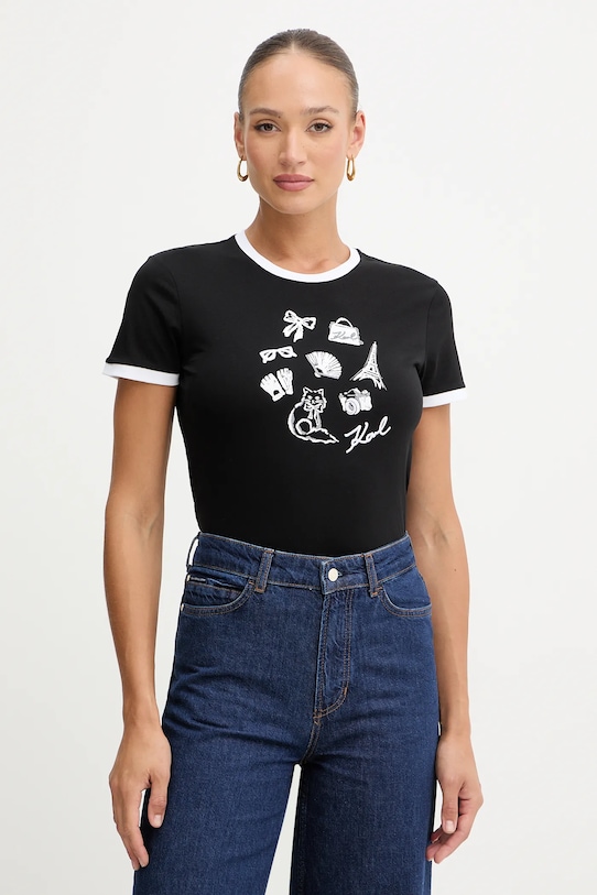 Karl Lagerfeld t-shirt bawełniany nadruk czarny B1W17027