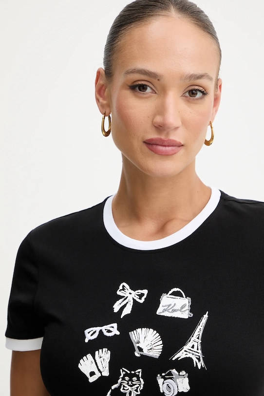 Karl Lagerfeld t-shirt bawełniany czarny B1W17027