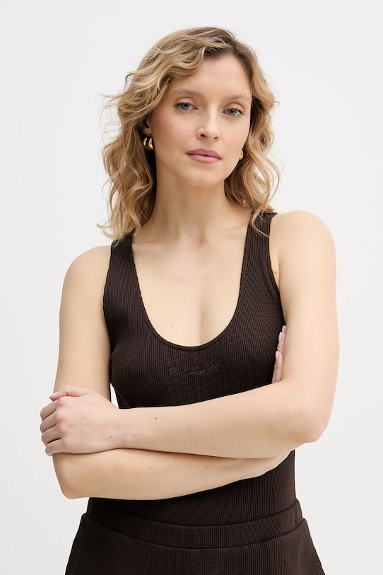 Bavlněný top Karl Lagerfeld HOTEL KARL hnědá B1W44007