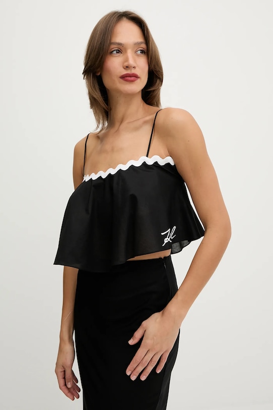 Karl Lagerfeld top plażowy bawełniany czarny B1W46022