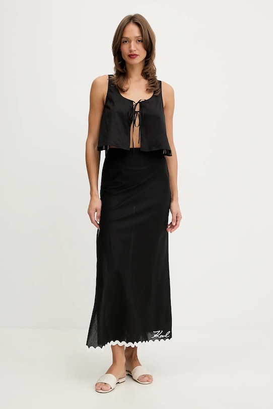 Karl Lagerfeld top plażowy bawełniany B1W46024 czarny SS26