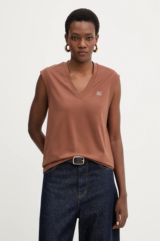 Karl Lagerfeld top bawełniany bawełna brązowy B1W17012