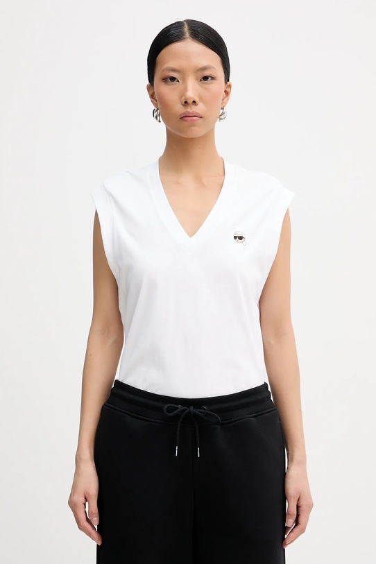 Karl Lagerfeld top bawełniany IKON bawełna biały B1W17036