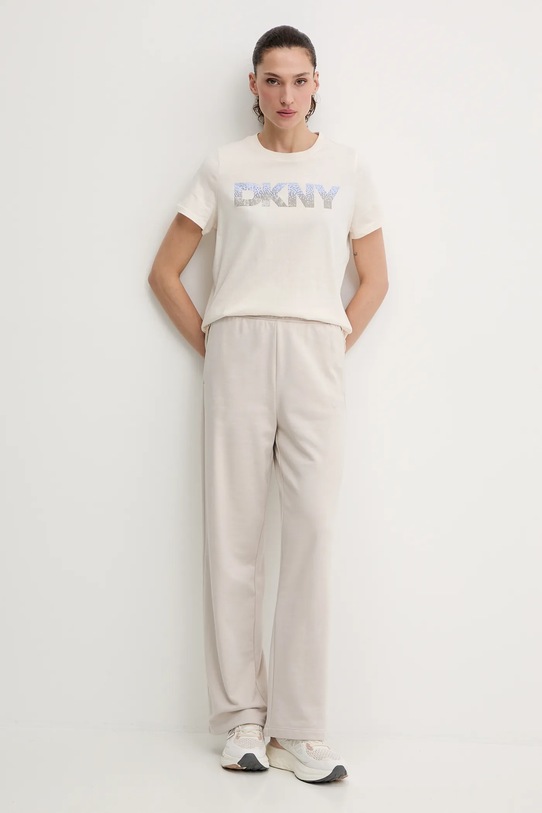 Dkny t-shirt bawełniany DP6T1557 beżowy SS26