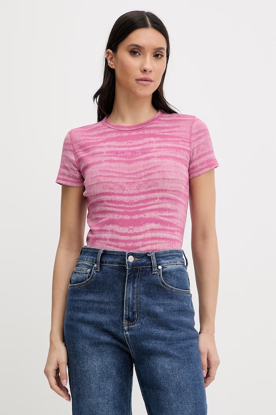 Guess Originals t-shirt wzorzyste różowy W6RP42.KCTT1