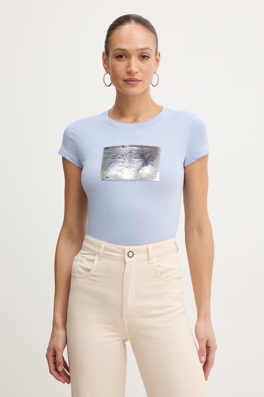 Bombažna kratka majica Armani Exchange Našitek modra 8NYTDL.YJ73Z.