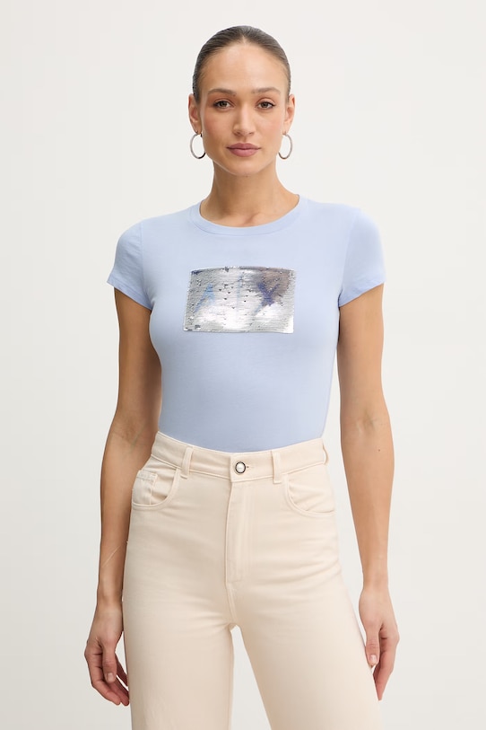 Bombažna kratka majica Armani Exchange Našitek modra 8NYTDL.YJ73Z.