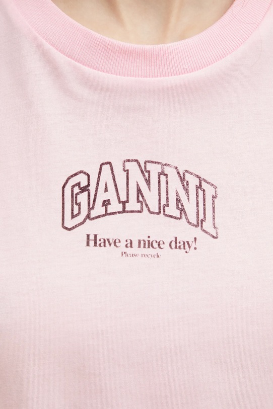 GANNI t-shirt bawełniany A1050057 różowy A1050057