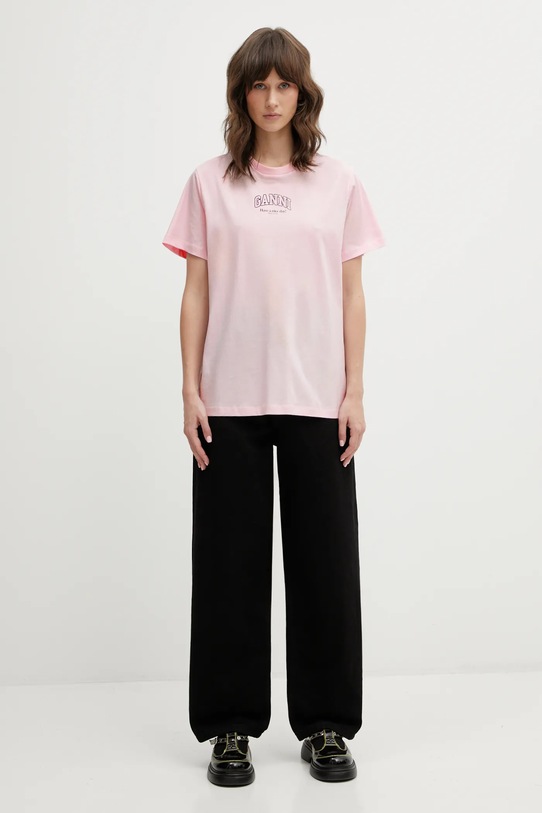 GANNI t-shirt bawełniany A1050057 A1050057 różowy