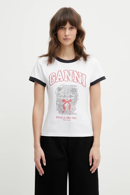 GANNI t-shirt bawełniany A1050030 nadruk biały A1050030
