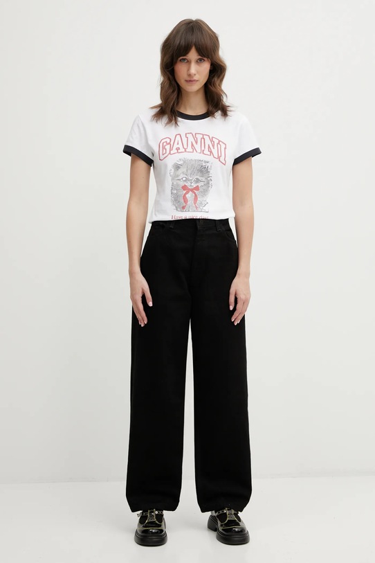 GANNI t-shirt bawełniany A1050030 A1050030 biały