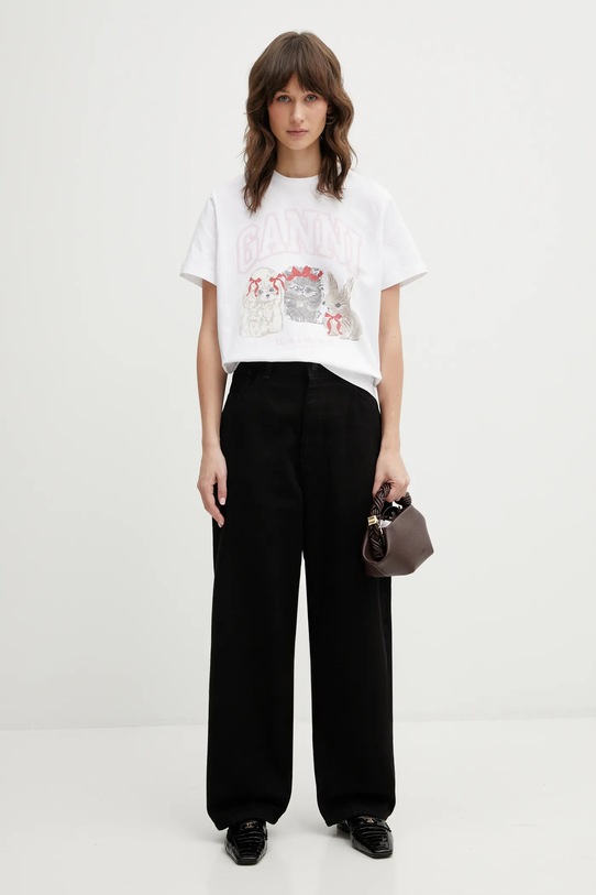 GANNI t-shirt bawełniany A1050029 A1050029 biały