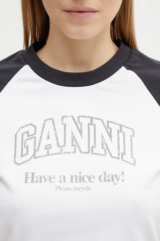 GANNI longsleeve bawełniany biały A1050058