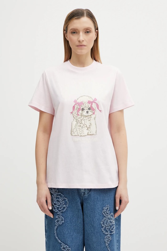 GANNI t-shirt bawełniany bawełna różowy A1050062