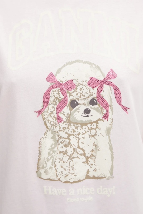 GANNI t-shirt bawełniany różowy A1050062