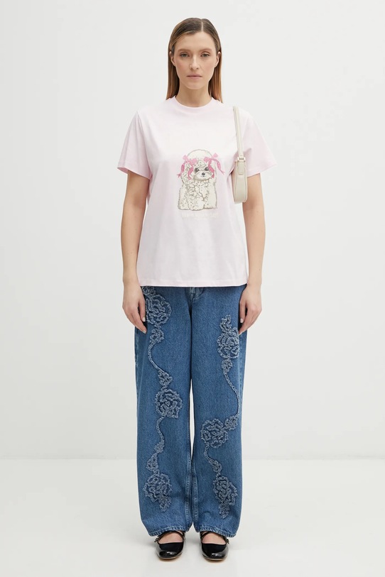 GANNI t-shirt bawełniany A1050062 różowy