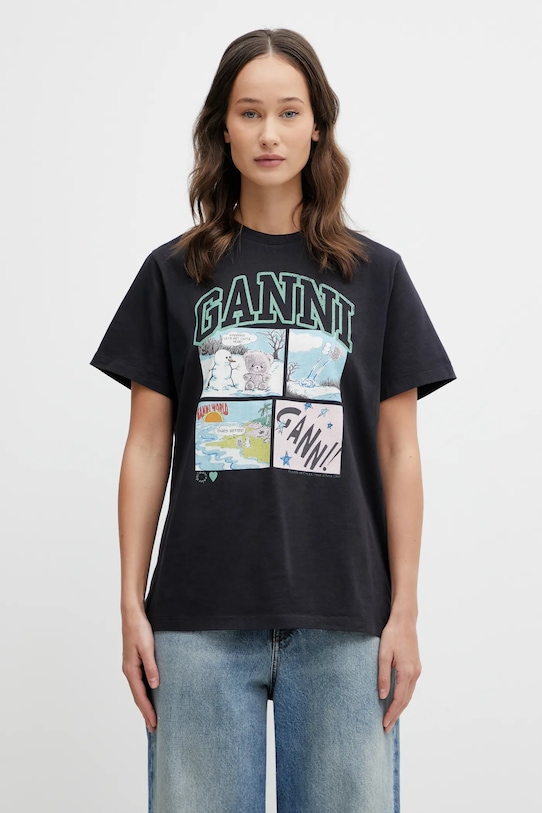 GANNI t-shirt bawełniany nadruk szary A1050070