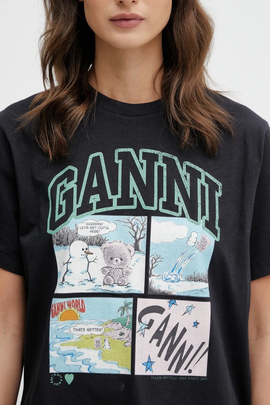 GANNI t-shirt bawełniany szary A1050070