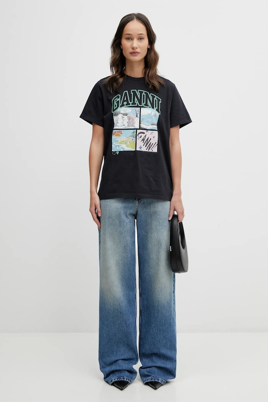 GANNI t-shirt bawełniany A1050070 szary