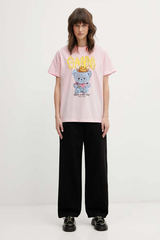 GANNI t-shirt bawełniany A1050074 A1050074 różowy