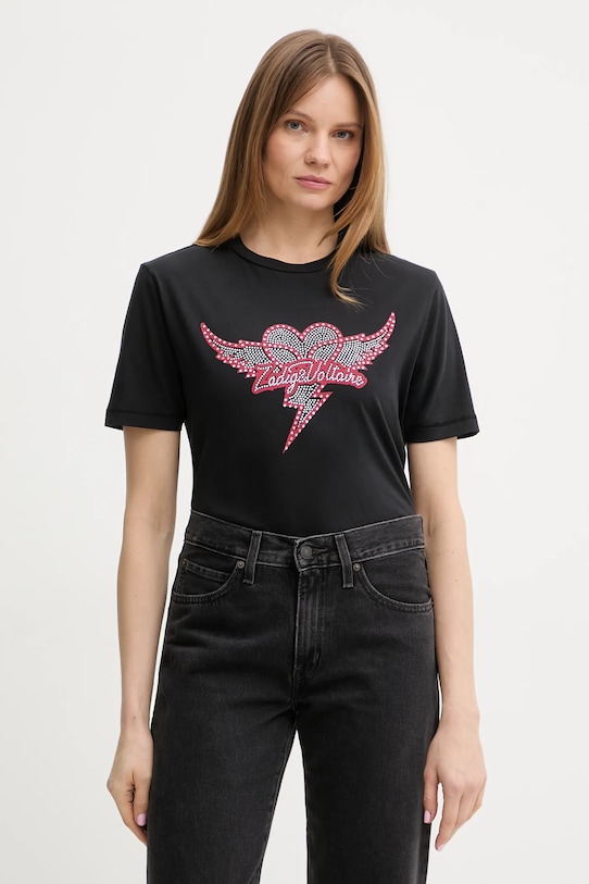 ZADIG&VOLTAIRE t-shirt bawełniany nadruk czarny JWTS02856