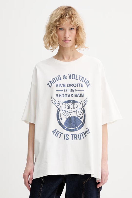ZADIG&VOLTAIRE t-shirt bawełniany nadruk beżowy JWTS02903