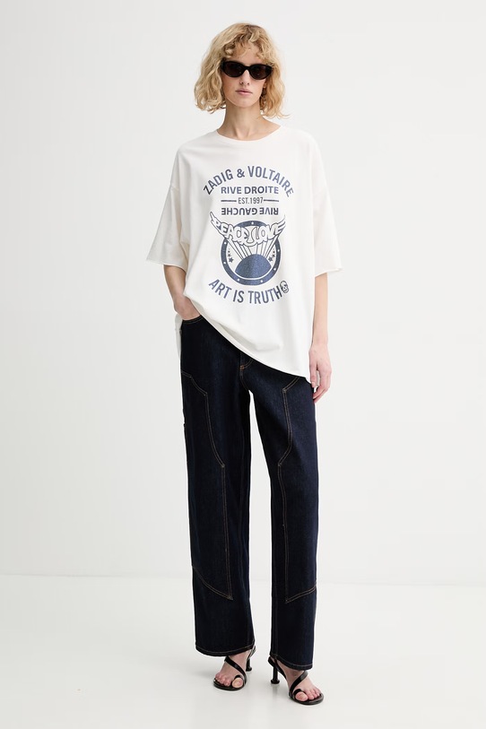 ZADIG&VOLTAIRE t-shirt bawełniany JWTS02903 beżowy SS26