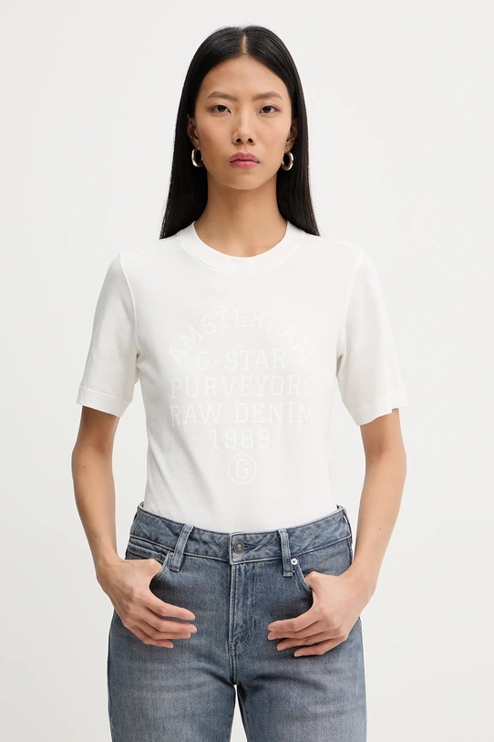 G-Star t-shirt bawełniany nadruk beżowy D27104.336