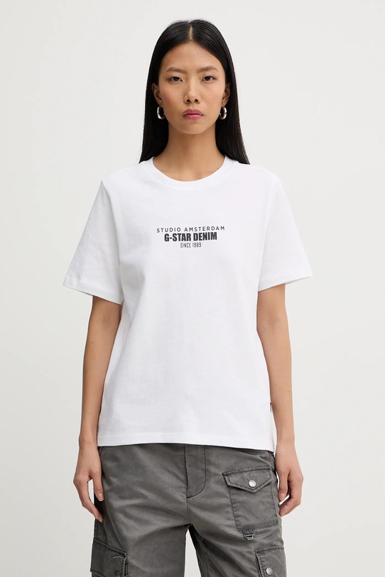 G-Star t-shirt bawełniany nadruk biały D27976.C336