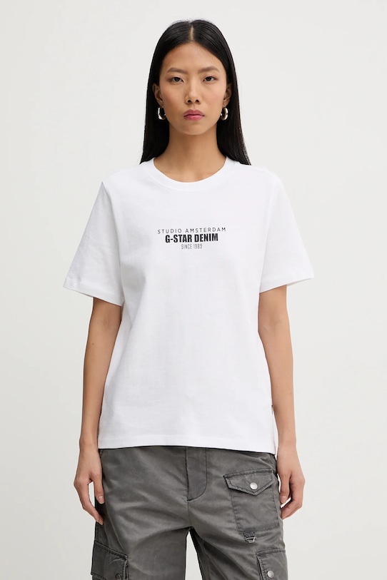 G-Star t-shirt bawełniany nadruk biały D27976.C336