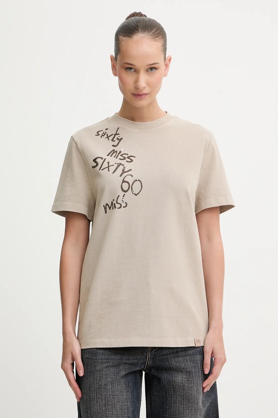 Miss Sixty t-shirt bawełniany regular beżowy 6S4SJ15400